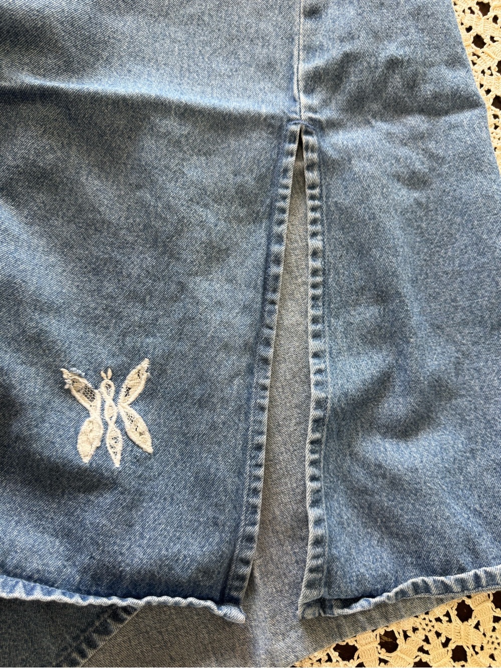 Agapo Denim Overall Midi Maxi Dress Sz M VTG 90s Y2K Embroidered Cottagecore - Picture 15 of 16